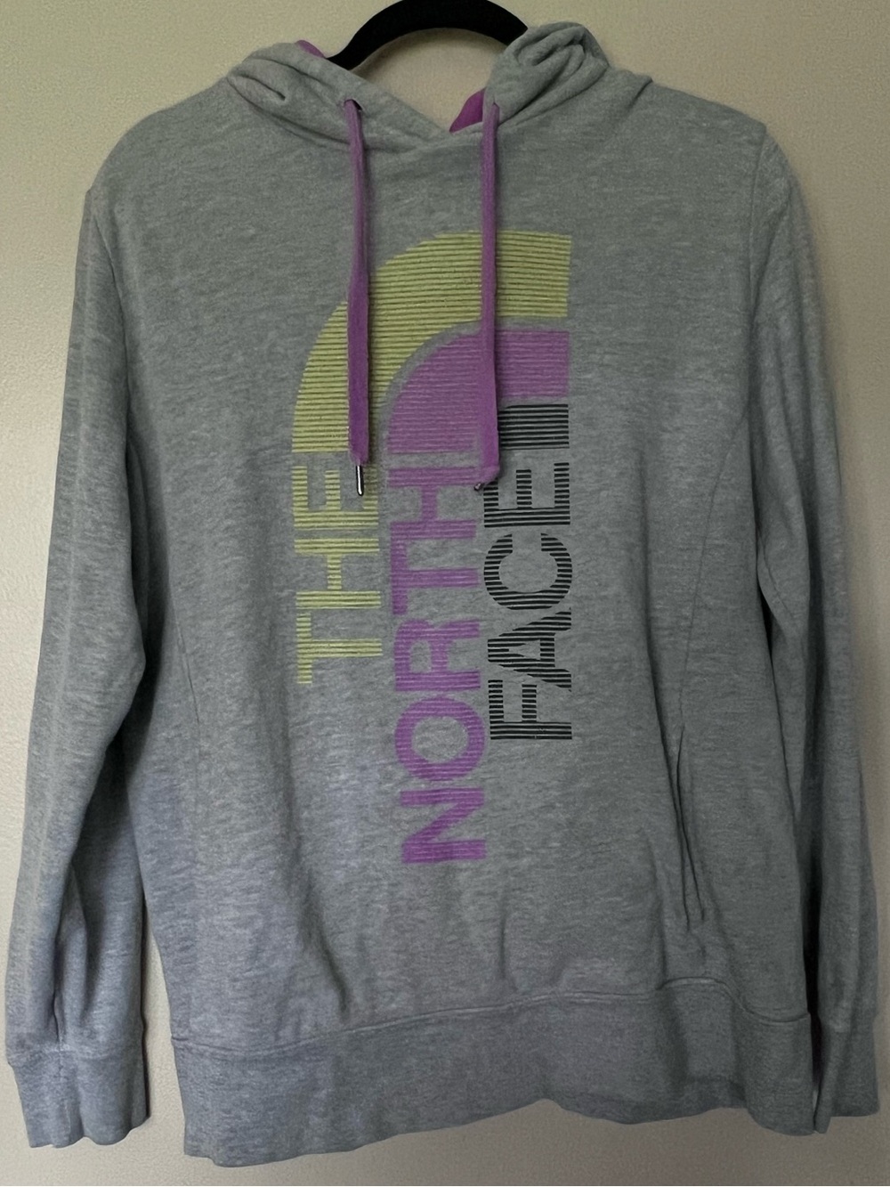 The North Face Heather Gray Hoodie with Pink Interior & Drawcords